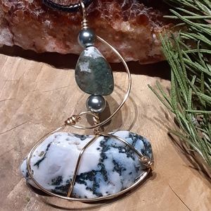 Earthy Boho Tree Agate Crystal Pendant Necklace